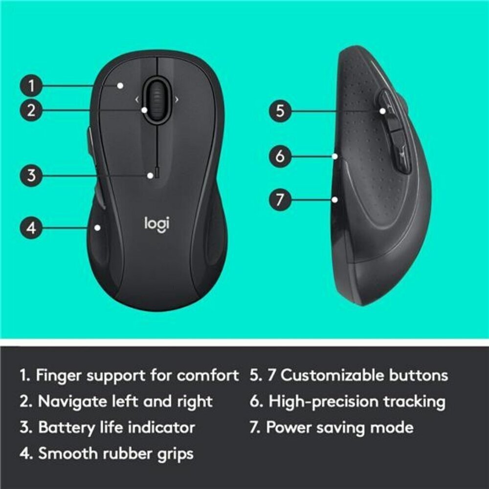 Logitech M510 Wireless Computer Mouse for PC with USB Unifying Receiver Graphite - Picture 5 of 7